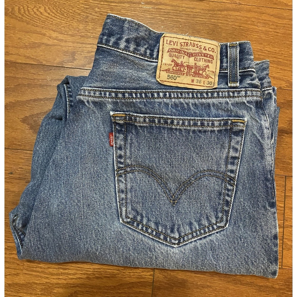 Levi's 560 Comfort Fit Denim‎ Jeans Men's 34x30 Blue Baggy Y2K 2000s Distressed